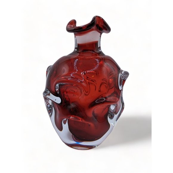 Vintage Aseda Swedish Art Glass Bergstrom Ruby Thumbprint Glass Decanter 7 in - Picture 8 of 14